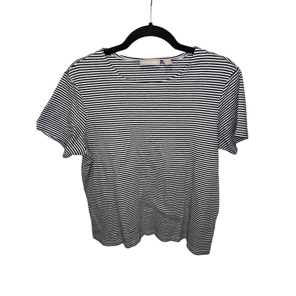 Nortstrom Striped Black and White Short Sleeve Round Neck Cropped Shirt Women's
